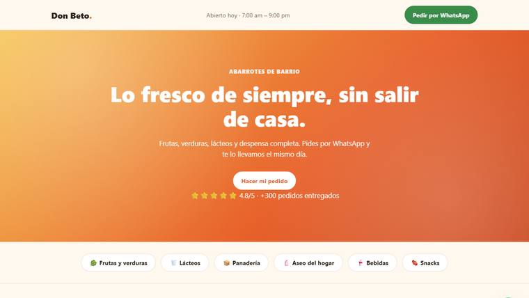Vista previa de la página web de Abarrotes Don Beto