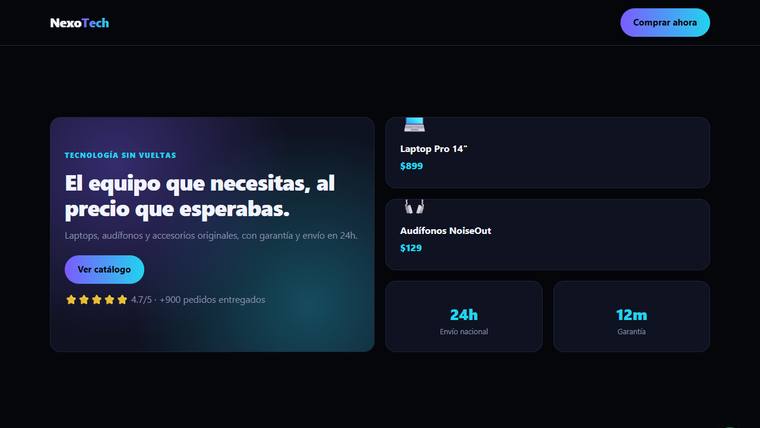 Vista previa de la página web de NexoTech