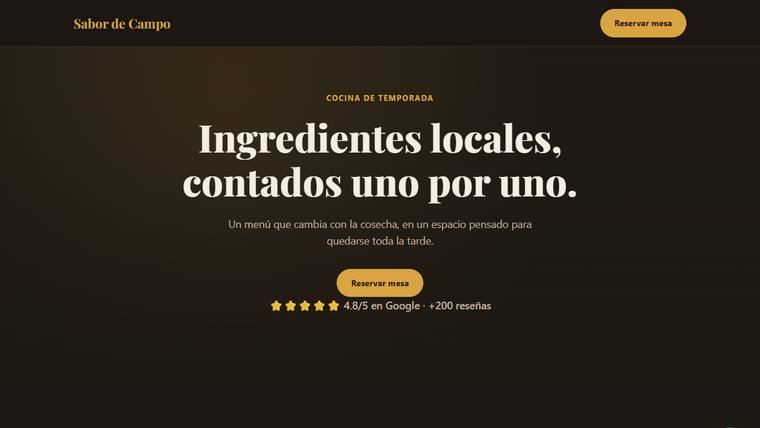 Vista previa de la página web de Sabor de Campo